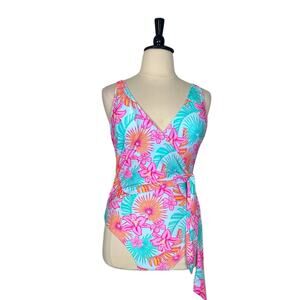 Members Mark New One Piece Swimsuit Wrap Top Tie Waist Aqua Women’s Size XL